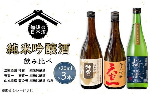 【びんご圏域連携】備後の日本酒『純米吟醸酒』飲み比べセット 純米吟醸 神雷 天寶一 蘭の誉 桜渓 720ml 3本 セット お酒 日本酒 酒 飲み比べ 飲み比べセット 三輪酒造 山成酒造 人気 おすす