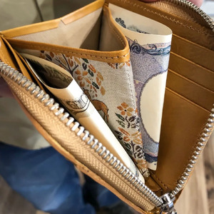 正倉院文様革財布 ミニマル（キャメル）HARUHINO コンパクト 財布 正倉院 革財布 68-002