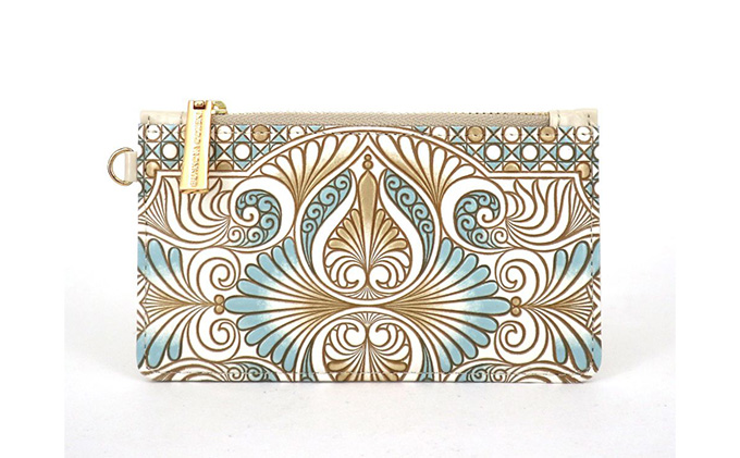 【文庫屋大関】すっきりカードケース　ロカイユ＜ブルーグレー＞【皮革工芸品】