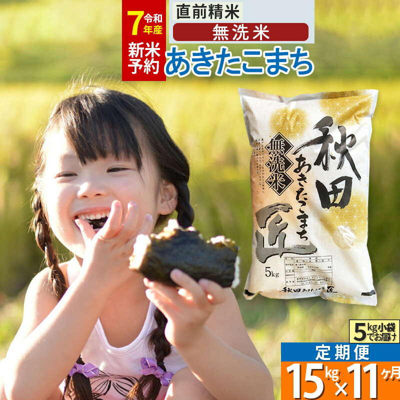 【ふるさと納税】【無洗米】※R7新米予約※《定期便11ヶ月》秋田県産 あきたこまち 15kg (5kg×3袋) ×11回 令和7年産 お米 新米