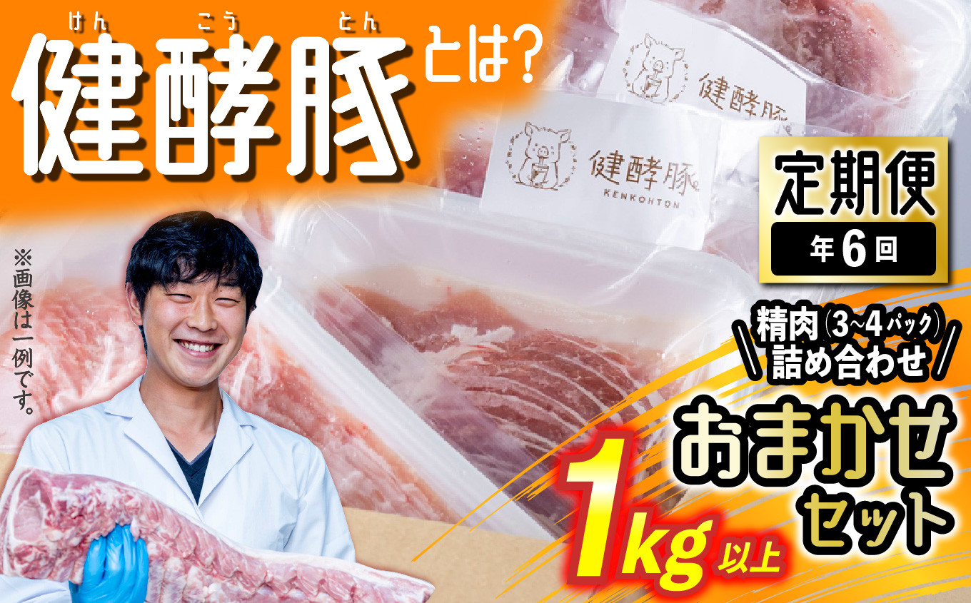 
＜ 定期便 6回 ＞ 北海道産 健酵豚 おまかせ セット （ 精肉 詰め合わせ ） 隔月 各 1kg 以上 ( 3 ～ 4 パック ) 豚肉 おためし 詰め合わせ ブランドポーク
