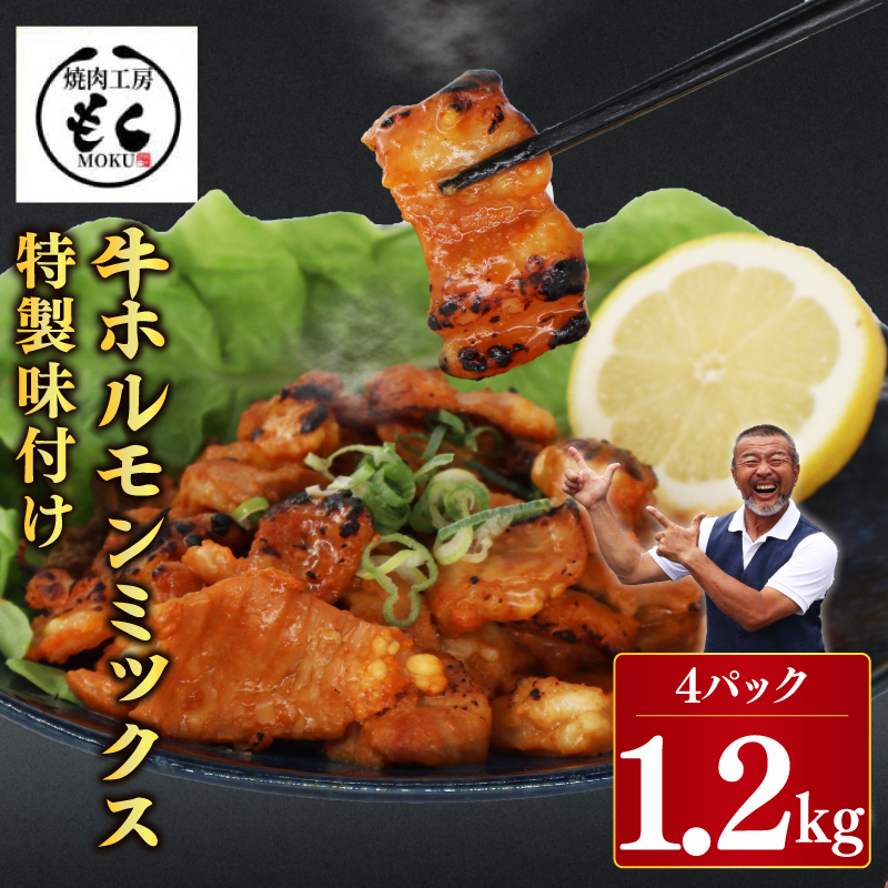 牛ホルモン MIX 1.2kg 牛肉 味付け おいしい 小分け 個包装 冷凍 焼肉工房もく 焼肉 もく ホルモン 牛ホルモン 牛肉 てっちゃん 奈良市 奈良 なら 9-020