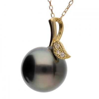 ふるさと納税 神戸市 【姫果】黒蝶真珠(タヒチパール) ダイヤモンド イエローゴールド ペンダントトップ |  | 01