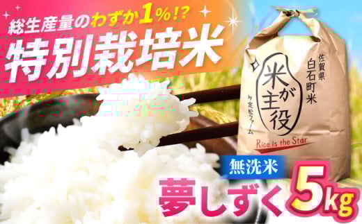 【先行予約】【令和7年産】こだわりの特別栽培米！ 無洗米 夢しずく 5kg 【定松ファーム】佐賀県産 白米 コメ こめ お米 白米 無洗米 夢しずく ゆめしずく 人気 高評価 九州 佐賀県 白石町 [IBV004]