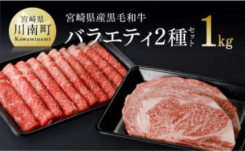 宮崎県産黒毛和牛バラエティ２種セット【肉 牛肉 国産 黒毛和牛 ミヤチク すき焼き しゃぶしゃぶ ステーキ】