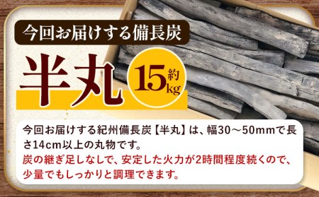 紀州備長炭 半丸 約15kg 望商店 《30日以内に順次出荷(土日祝除く)》 和歌山県 日高川町 備長炭 紀州備長炭 炭 約15kg 高級白炭 BBQ 焼肉 炭火焼き キャンプ レジャー 囲炉裏 国産