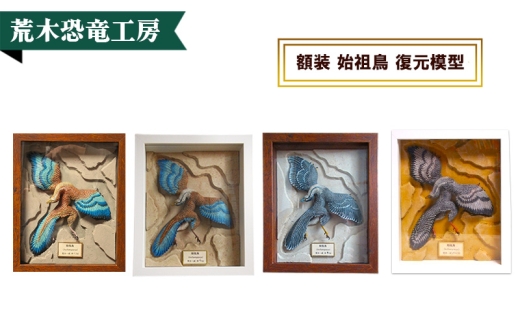 額装 始祖鳥 復元模型　荒木恐竜工房　恐竜　模型　②翼：グレー系　②ボックス額：白色