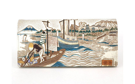 財布 文庫屋大関 スッキリ大人 束入れ 浮世絵 荒井宿 財布【皮革工芸品】