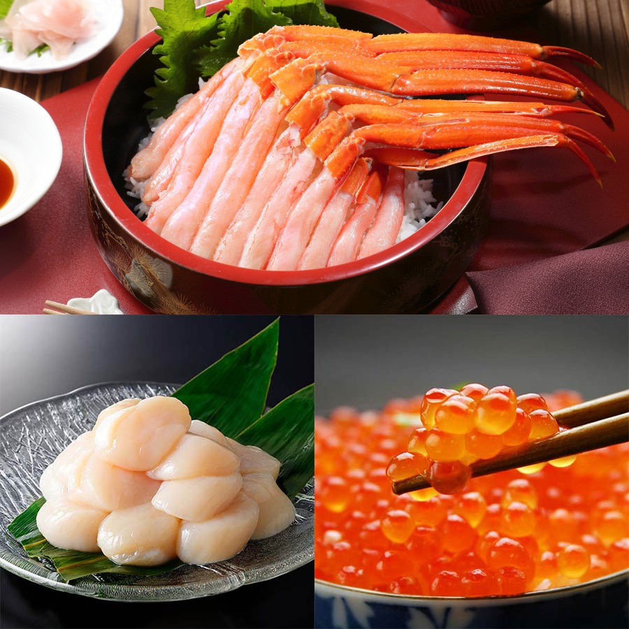 ＜加藤水産＞紅ズワイしゃぶポーション500ｇ＆ホタテ300ｇ＆いくら醤油漬け200ｇ