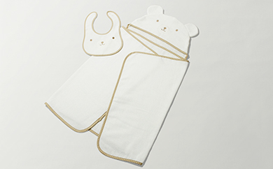 009_5010 コットンベビー　フード付きおくるみ+スタイセット（ベージュ）