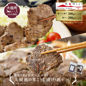 【家族で楽しむ食べ比べセット】大槌鹿の寒こうじ漬け・ジンギしかンセット 岩手県産 天然鹿 鹿肉 味付肉 寒こうじ 安藤醸造 ジビエ ヘルシー 低カロリー こうじ 糀 おかず ご飯のお供 赤身 冷凍 加工肉 ギフト