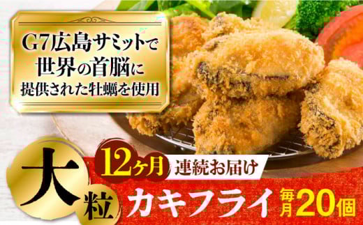 広島G7で提供された牡蠣！【全12回定期便】【広島県産】牡蠣屋さんが作ったこだわりの大粒 カキフライ 20個（瞬間冷凍）　牡蠣 かき カキ 料理 簡単 おつまみ お弁当 お惣菜 おかず ＜マルサ・やながわ水産有限会社＞江田島市[XBL017]