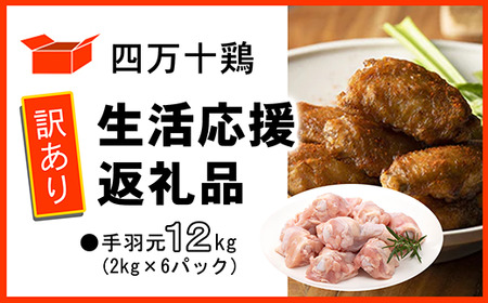【訳あり】四万十鶏 手羽元 12kg ( 2kg×6パック ) 生活応援返礼品 【 鶏肉 冷凍 国産 】