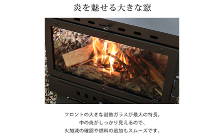 薪ストーブ ガラス窓付き 折りたたみ 煙突付き 耐熱ガラス コンパクト キャンプストーブ アウトドアコンロ 竈 かまど 焚き火 角型ストーブ ウッドストーブ キャンプ アウトドア Landfield 