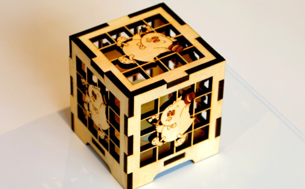 木製キューブ型 LEDランタン ☆ 村のマスコット「ピータン」入り☆