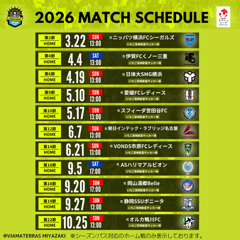 ＜ヴィアマテラス宮崎＞2026年 ホーム戦シーズンパス なでしこリーグ サッカー チケット【E265】_イメージ4