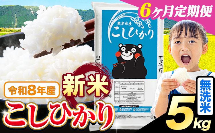 【6ヶ月定期便】令和8年産 新米 こしひかり 5kg 定期便 無洗米 《12月から出荷開始》 熊本県産 無洗 ひの 米 こめ コシヒカリ コメ お米 おこめ---reihoku_26_loc_237_