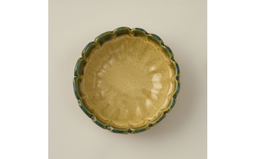 黄瀬戸おりべ向付五客　作者：加藤　裕子 【0032-105】 陶芸品 陶芸品 ギフト プレゼント 雑貨 食器