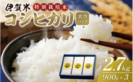 
                  【令和7年産】特別栽培米 伊賀米コシヒカリ真空パック セット 6合（900g）×3/ 伊賀米 伊賀米コシヒカリ コシヒカリ こしひかり 米 お米 こめ コメ 白米 精米 国産米 国産 令和7年産 令和7年 2025年産 特別栽培米 特別栽培 6合 900g 900g×3 3袋 3パック 2.7kg 2700g 米セット お米セット コシヒカリセット 小分け 小分け米 真空パック【nsym0003】
                