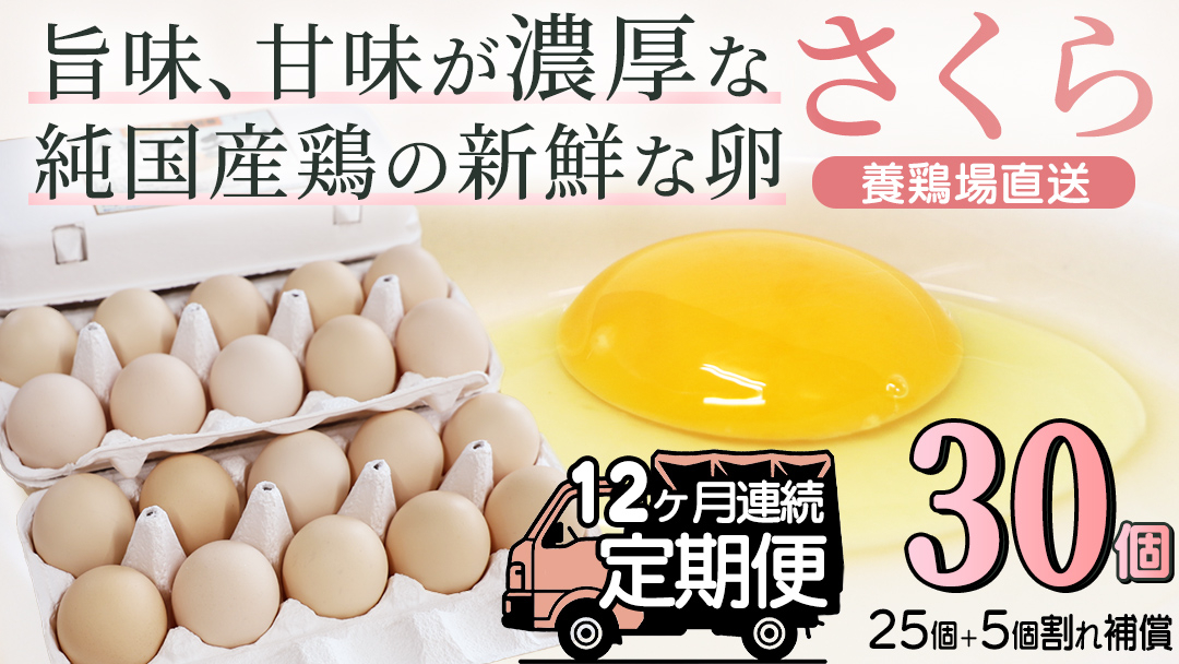 純国産鶏【さくら】純たまご30個入り (破損保証5個含む)【12ヶ月連続お届け】 (AJ030)