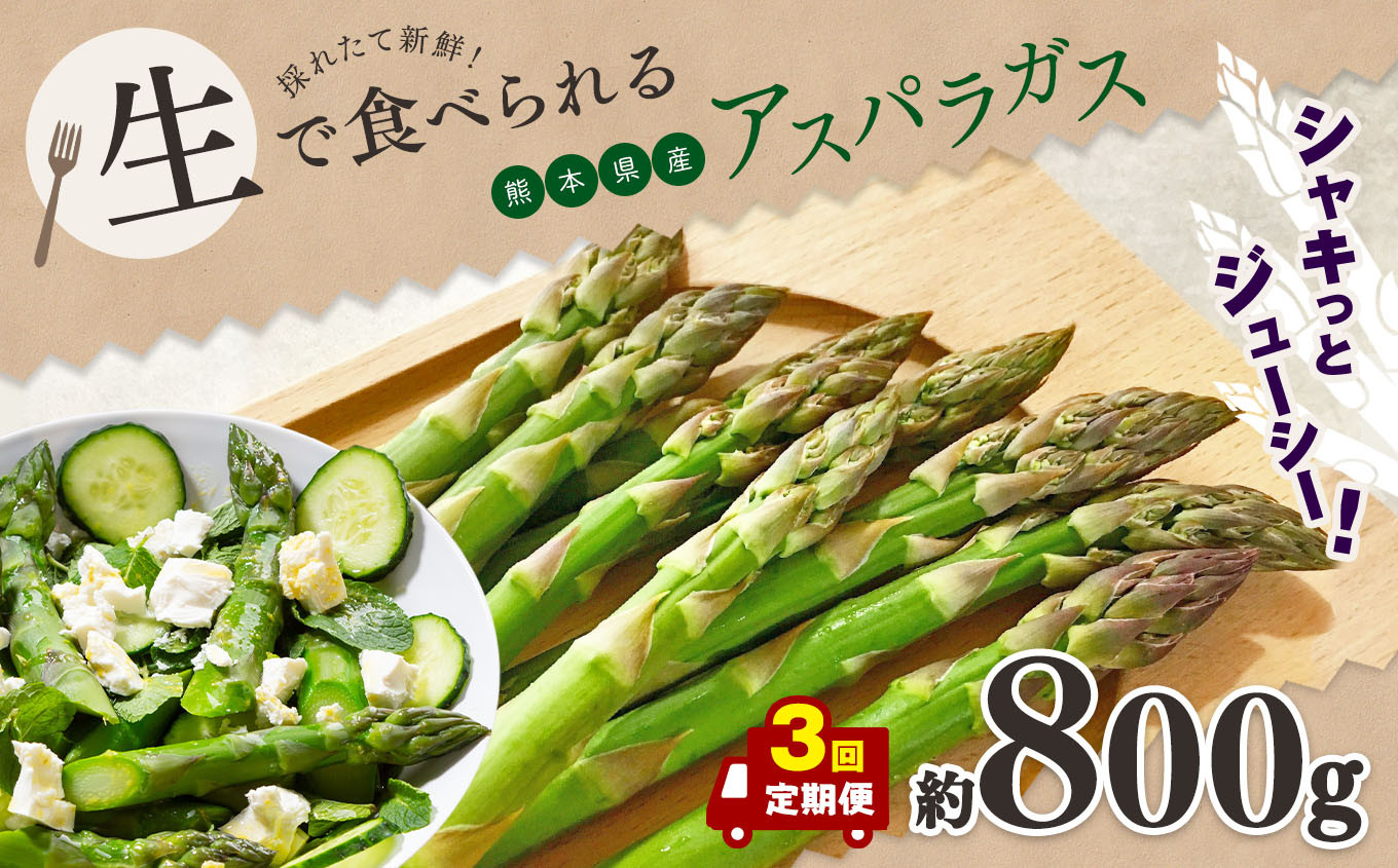 
【 定期便 3回 】 生で食べれる ‼ アスパラガス （ グリーン ）約 800g 新鮮 アスパラ 野菜 ソムリエ 健康 熊本県産
