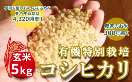 ＜令和２年産＞三百年続く農家の有機特別栽培コシヒカリ（【玄米】５ｋｇ）