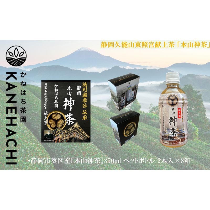 【ふるさと納税】静岡久能山東照宮献上茶「本山神茶」 お茶 350ml ペットボトル 2本入×8箱 セット 静岡市葵区産 かねはち茶園 飲料 オススメお茶■ | 茶 お茶 緑茶 徳川家康公伝承