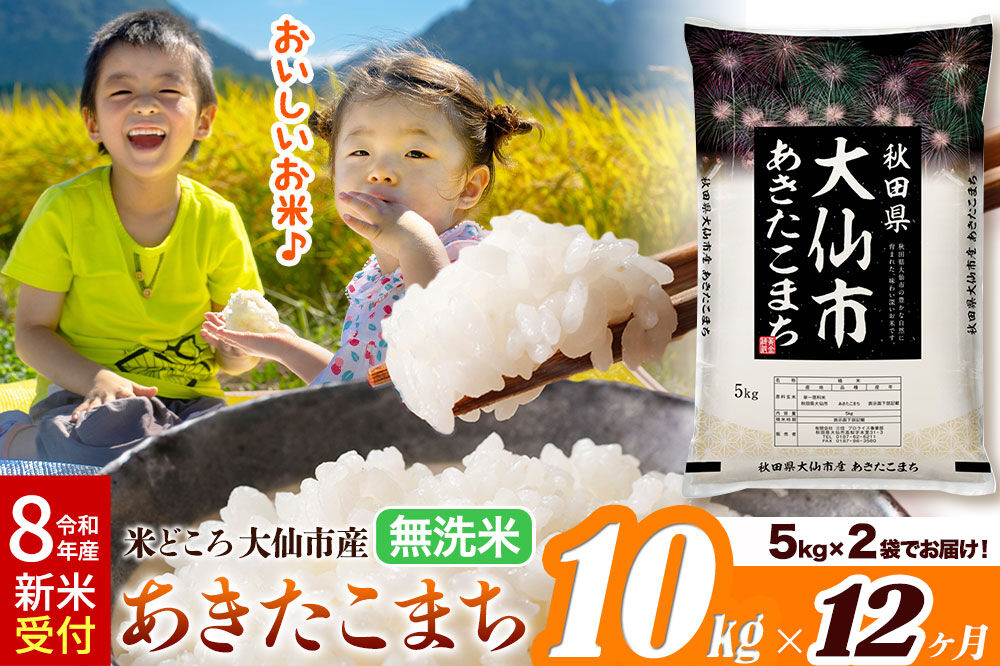《令和8年産 新米受付》《定期便12ヶ月》米【無洗米】米どころ秋田県大仙市産 あきたこまち 10kg（5kg×2袋）