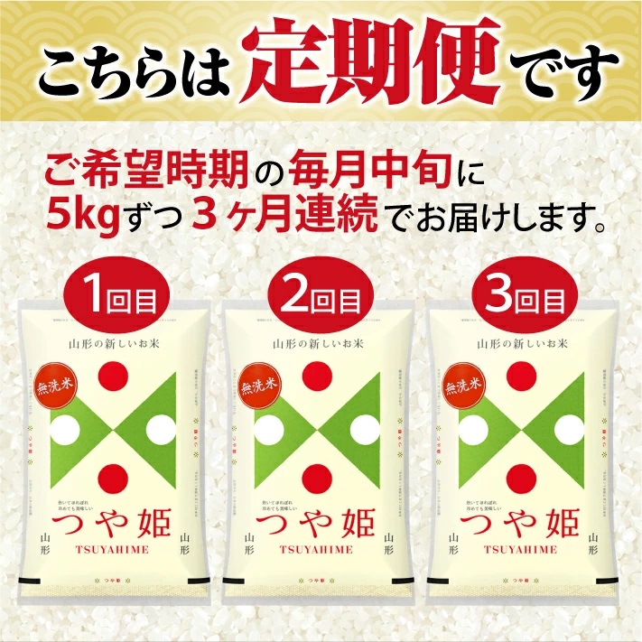 【定期便】無洗米つや姫 5kg×3ヶ月連続 計15kg(2月～4月)