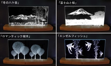 ＬＥＤライティング　インテリアガラス「富士山と桜」 [h011]