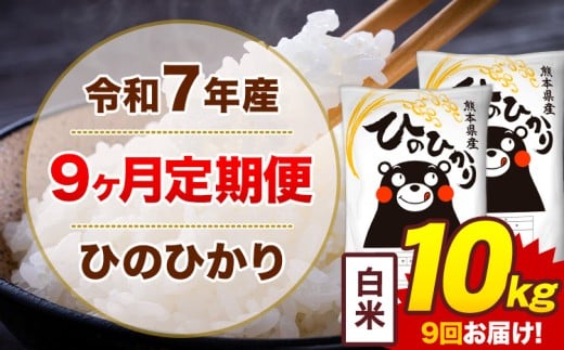 【9ヶ月定期便】米 令和7年産ひのひかり 白米 定期便 10kg 《お申込み翌月から出荷》熊本県 菊池市 国産 熊本県産 白米 精米 送料無料 ヒノヒカリ こめ お米
