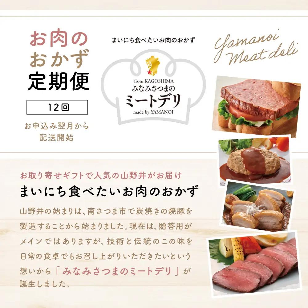 【定期便 全12回】お肉のおかず定期便［みなみさつまのミートデリ］  ハンバーグ 焼き豚 ウインナー ソーセージ ローストポーク ハム ピスタチオ入り フランクフルト 切落し ミートローフ 豚バラ チ