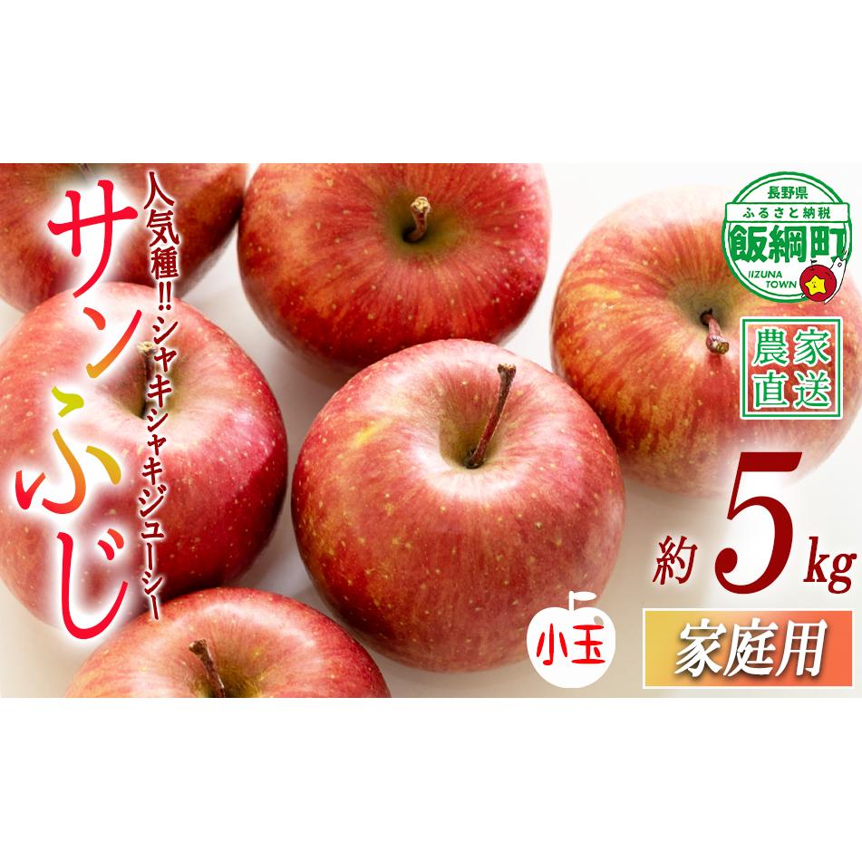 りんご サンふじ ( 小玉 ) 家庭用 5kg 沖縄県への配送不可 2026年12月中旬頃から2026年12月下旬頃まで順次発送予定 令和8度収穫分 静谷りんご園 信州の環境にやさしい農産物認証 減農薬栽培 長野県 飯綱町 [1289]