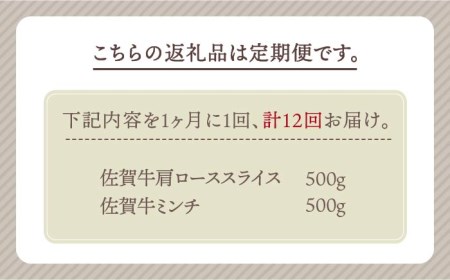 【全12回定期便】佐賀牛 スライス・ミンチ セット（各500g）【田中畜産牛肉店】黒毛和牛 肩ロース すき焼き ひき肉 ハンバーグ[HBH109] 佐賀牛 牛肉 黒毛和牛 佐賀牛 牛肉 肩ロース 佐賀