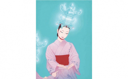 鶴田一郎美人画 版画 「銀のあかり（山鹿灯籠まつり2018）」額入り[ZDE012]