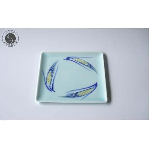 有田焼 麦おどる角皿 【晩香窯 庄健】食器 うつわ 器 シンプル 上品 絵付け 取り皿 ケーキ 手彫り 手作り A15-281