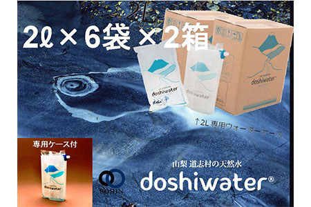 【5回定期便】山梨道志村の天然水 doshiwater (2L×6袋×2箱)今なら専用ウォーターケース付