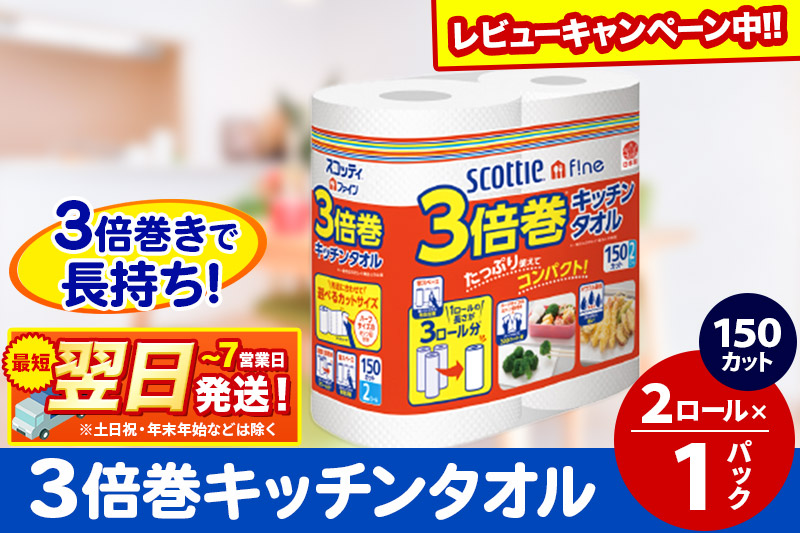 スコッティファイン キッチンタオル 150カット 2ロール×1パック【レビューキャンペーン中】 秋田市オリジナル
