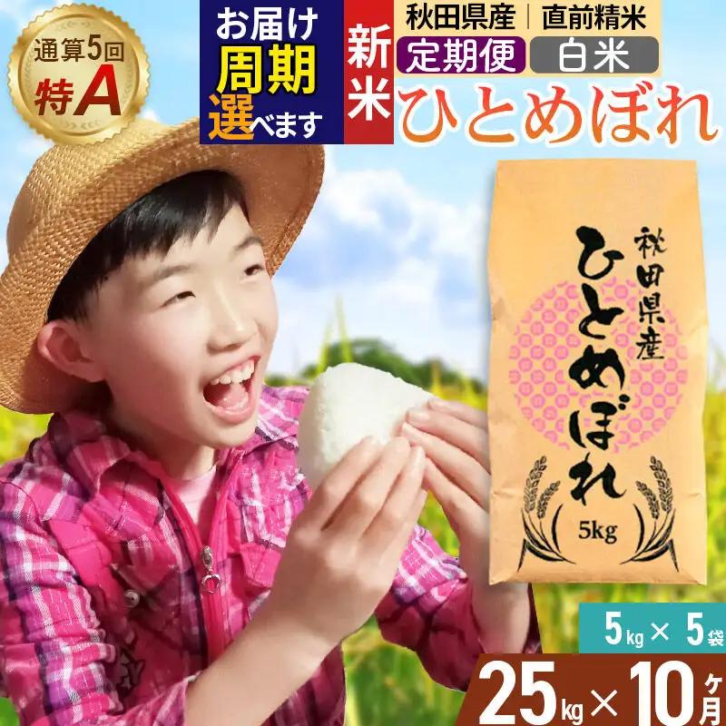 《令和8年産 新米受付》《定期便10ヶ月》【白米】通算5回特A 秋田県産ひとめぼれ 25kg(5kg×5袋)×10回  お届け周期調整 隔月に調整OK