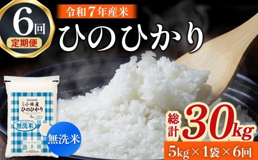 【令和7年産米】無洗米ヒノヒカリ 5kg×6回 お米 米 ヒノヒカリ 無洗米 定期便 令和7年産 国産 人気 お弁当 おにぎり 宮崎県 小林市