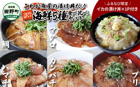 【ふるなび限定】数量限定 これが魚屋の漬け丼だ！海鮮5種食べ比べセット《訳あり》5種×2P+イカの漬け丼1P 合計11パック 各80g マグロ ハマチ 鯛 カンパチ ブリ いか 詰め合わせ 漬け丼 個包装 冷凍「FN-Limited」