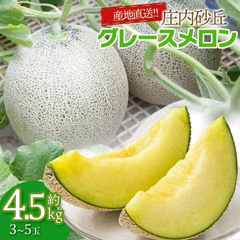 【ふるさと納税】【令和7年産先行予約】産地直送！ 庄内砂丘グレースメロン 約4.5kg（3〜5玉）秀品 4L〜2L玉 K-733 | 山形県 鶴岡市 フルーツ 果物 くだもの お取り寄せグルメ 青肉 めろん 特産品 名産品