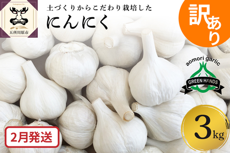 【先行受付】 にんにく 3kg (1kg×3) 【訳あり】（2月発送）青森県 五所川原市 ガーリック ホワイト六片