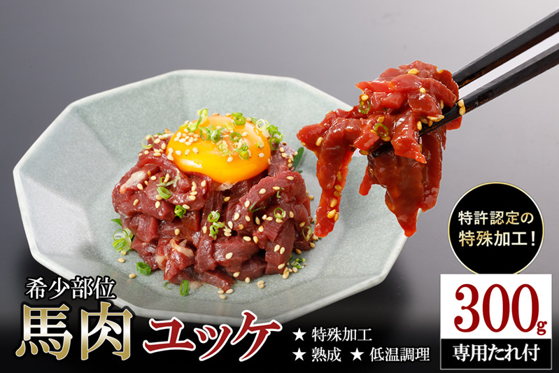 
            【ふるさとチョイス限定】レビューキャンペーン 対象品 希少 馬肉 ユッケ 細切り 300g 熟成 低温調理 旨み 甘み 焼いたらもっと美味しい 旨みたっぷり 小分け 食べきり 酒のつまみ 酒の肴 おかず 専用タレ付 熊本県小国町
          