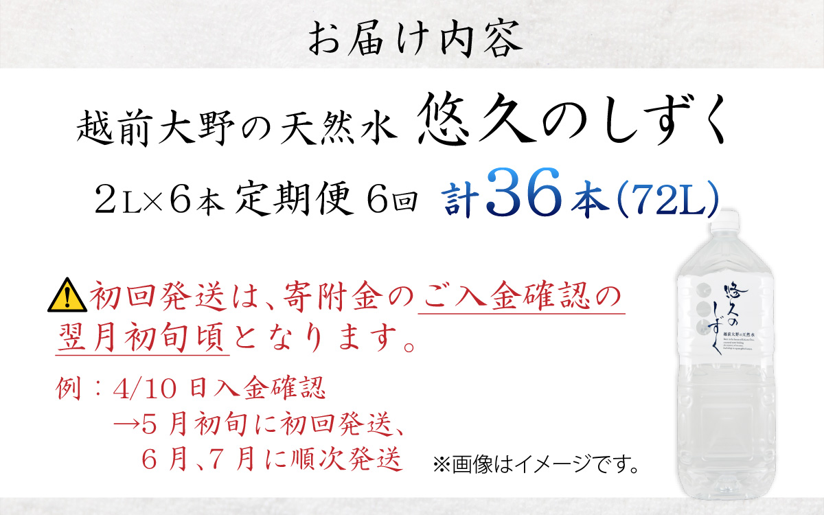 【6ヶ月連続お届け】奥越前の水　PET2L×6本 計36本[D-036001]