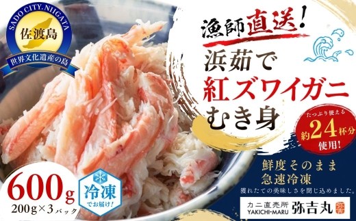 
                  【先行予約 2026年9月以降発送】佐渡島産 浜茹で紅ズワイガニ むき身200g×3パック 計600g（約24杯分使用）冷凍 | 新潟県産カニ 佐渡産カニ 佐渡島産ずわいがに 紅ズワイガニ 紅ずわいがに ベニズワイガニ カニ 蟹 かに むき身 ほぐし身 浜茹で 海鮮 魚介 にいがた さど 新潟県 佐渡市
                