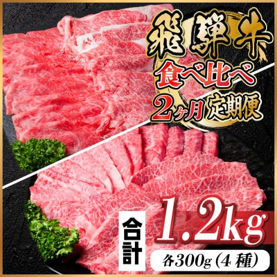 飛騨牛　霜降り・赤身食べ比べセット　2ヶ月定期便　計1.2kg　A4～A5等級　【冷凍便】　黒毛和牛【配送不可地域：離島】【4057709】