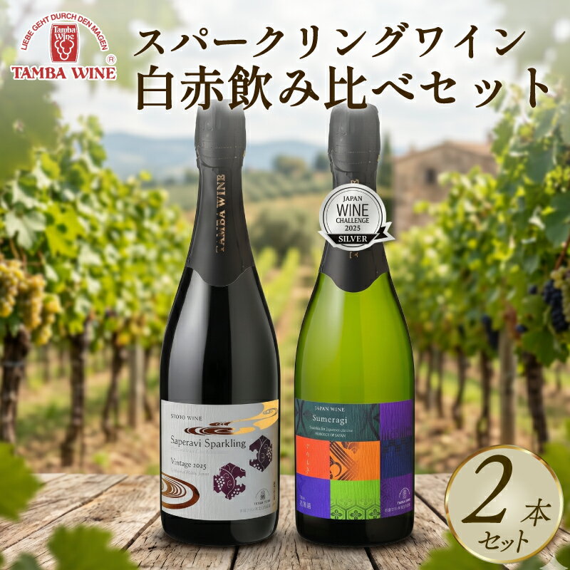 【ふるさと納税】 丹波ワイン スパークリングワイン 白赤飲み比べ 750ml 2本 セット ワイン 赤 白 スパークリング 赤ワイン 白ワイン 国産ワイン ワインセット 発泡酒 果実 果実酒 ぶどう サペラヴィ シャルドネ 甲州 ギフト 贈答 プレゼント 酒 京都 京丹波町 丹波