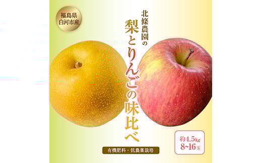 
北條農園 有機肥料 低農薬栽培の【梨とりんごの味比べ】約4.5kg 8~16玉 なし ナシ 梨 リンゴ りんご 福島県 白河市 F21R-114
