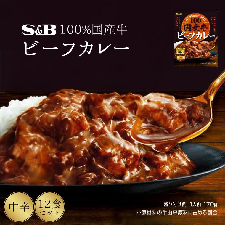 【ふるさと納税】「S&B」国産牛ビーフカレー（中辛）170g×12個